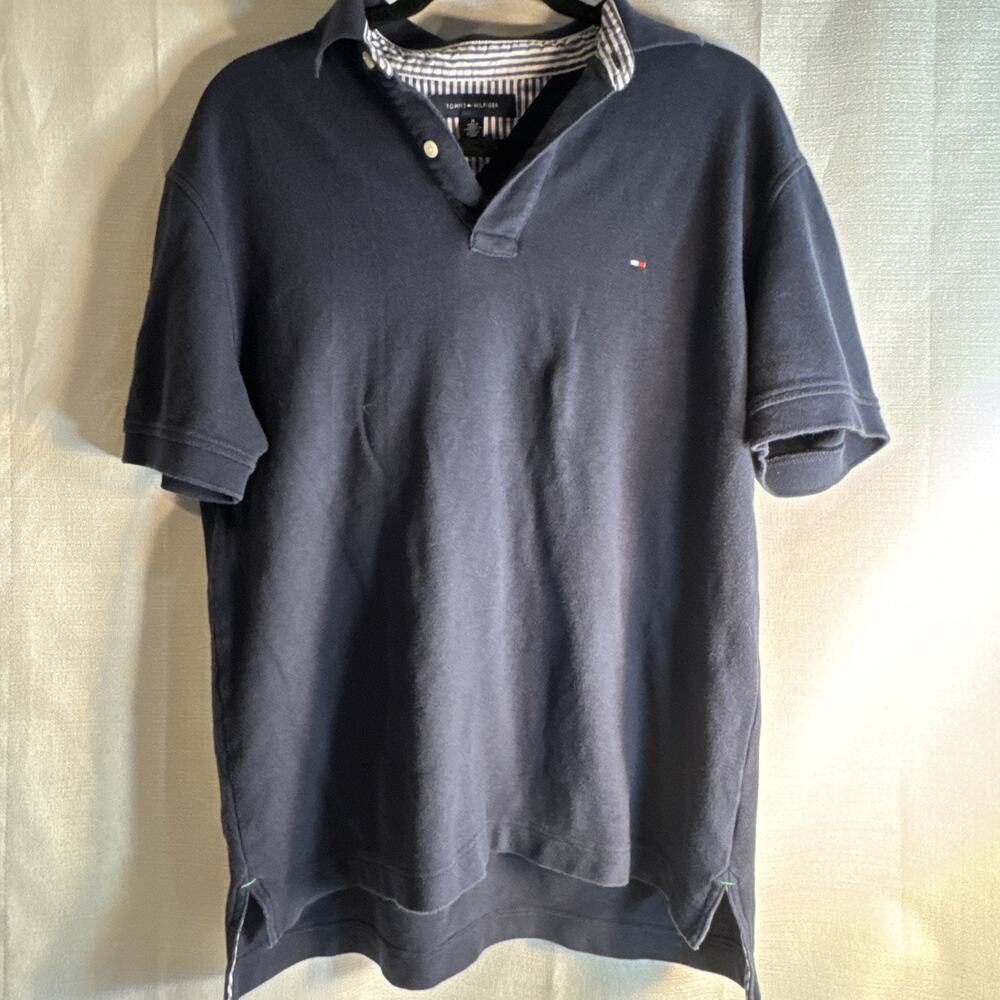 Tommy Hilfiger Mens Polo Shirt Short Sleeve Cotton, Navy Blue Size MEDIUM